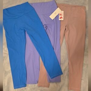 Lot of Three High-Waisted Leggings in Blue, Purple, and Light Coral